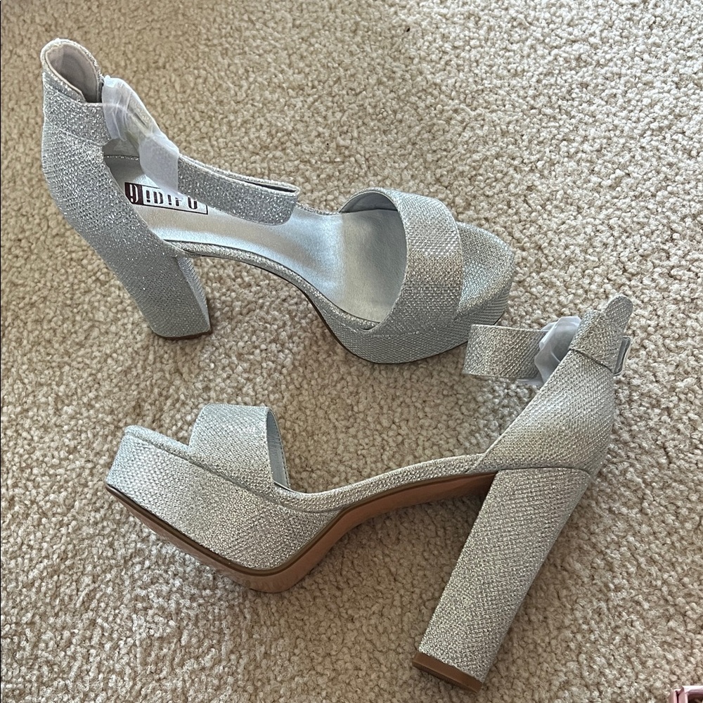 Silver Block Heel Sandals